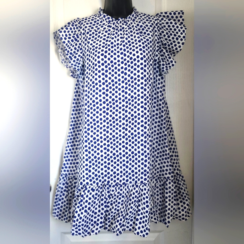 Pinch Navy Blue and White Mini Sundress with Flutter Sleeves size medium EUC